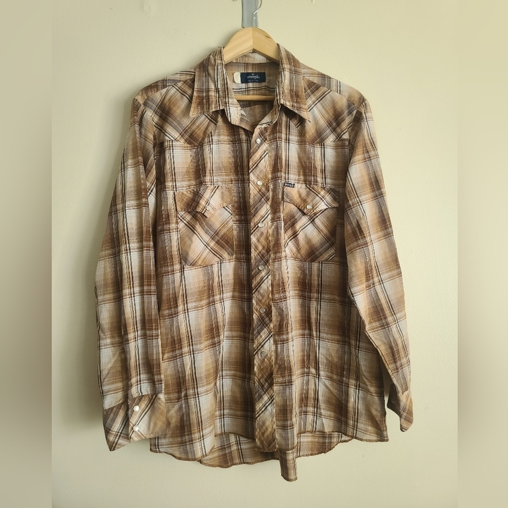 Vintage pearl snap wrangler plaid button down  size xl